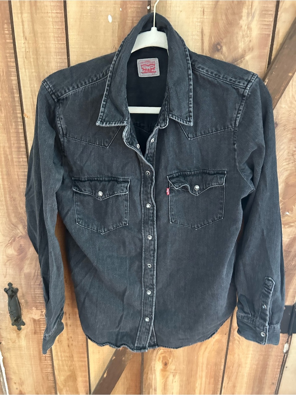 Levi’s Pearl Snap Western Shirt Womens Medium Charcoal Denim Long Sleeve